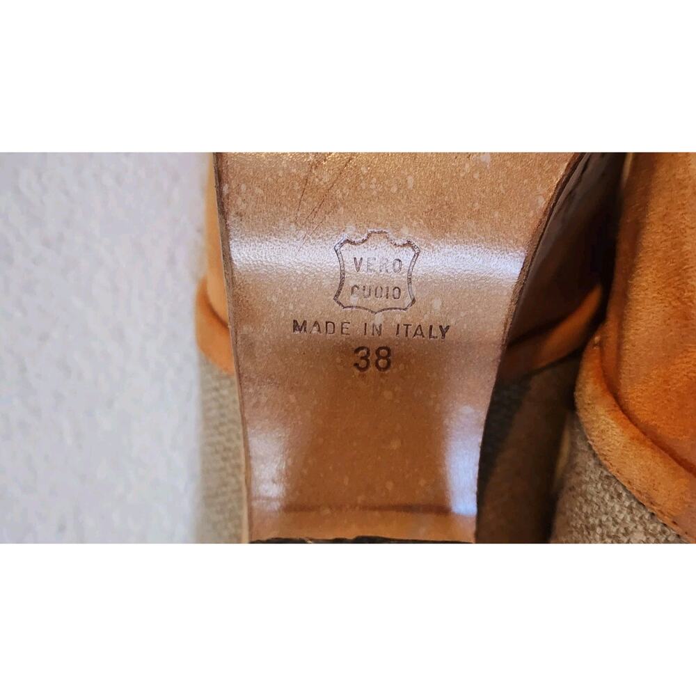 Rare Rive Gauche women Suede wedge Cork Platform Loafer Heels 38 made in Italy - Picture 9 of 9
